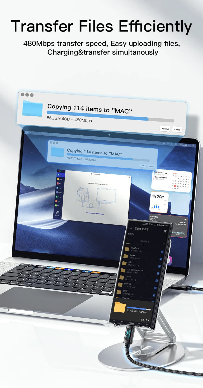 100W USB-C Fast Charging Cable with Power Display
